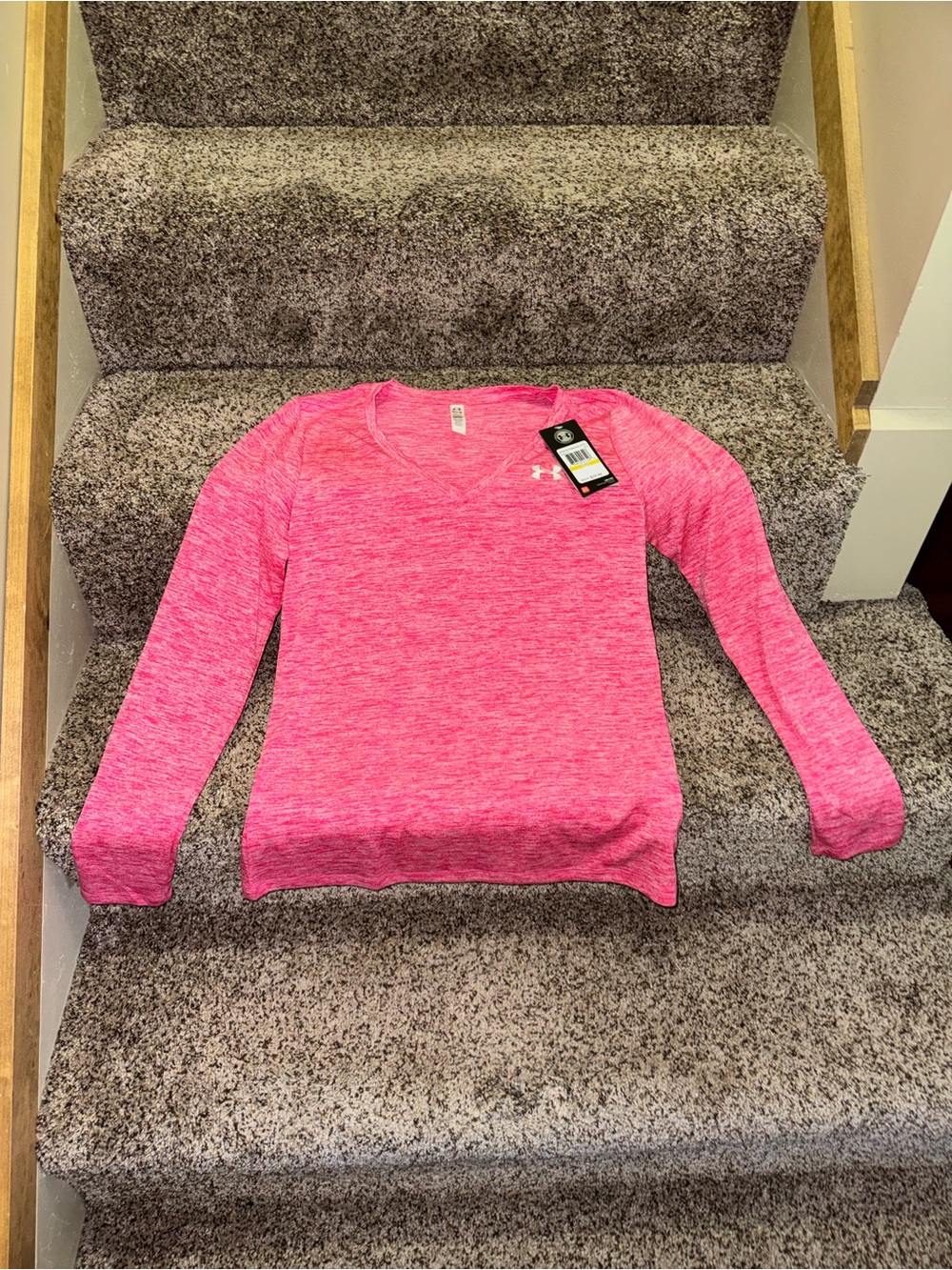 Under Armour Pink Heather V-Neck Long Sleeve Top